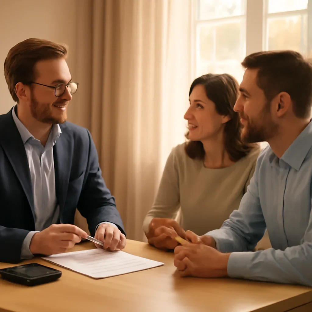 Advisor meeting with clients to outline mortgage next steps