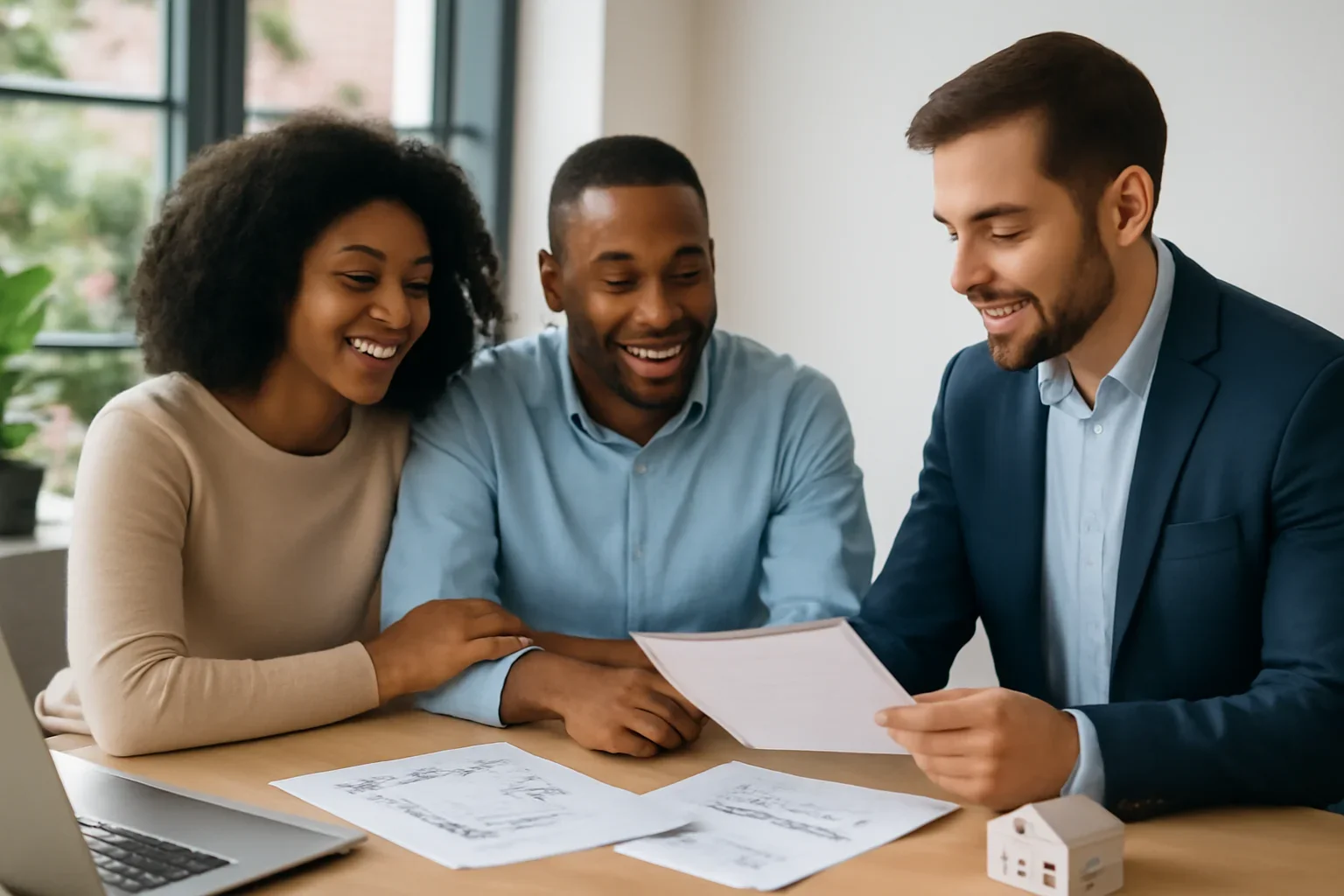The Mortgage Student homepage hero with clients reviewing mortgage options and property plans